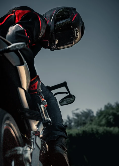 rider checking his bike